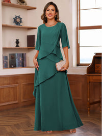 A-Line/Princess Scoop Neck Half Sleeves Mother of the Bride Dresses with Ruffles