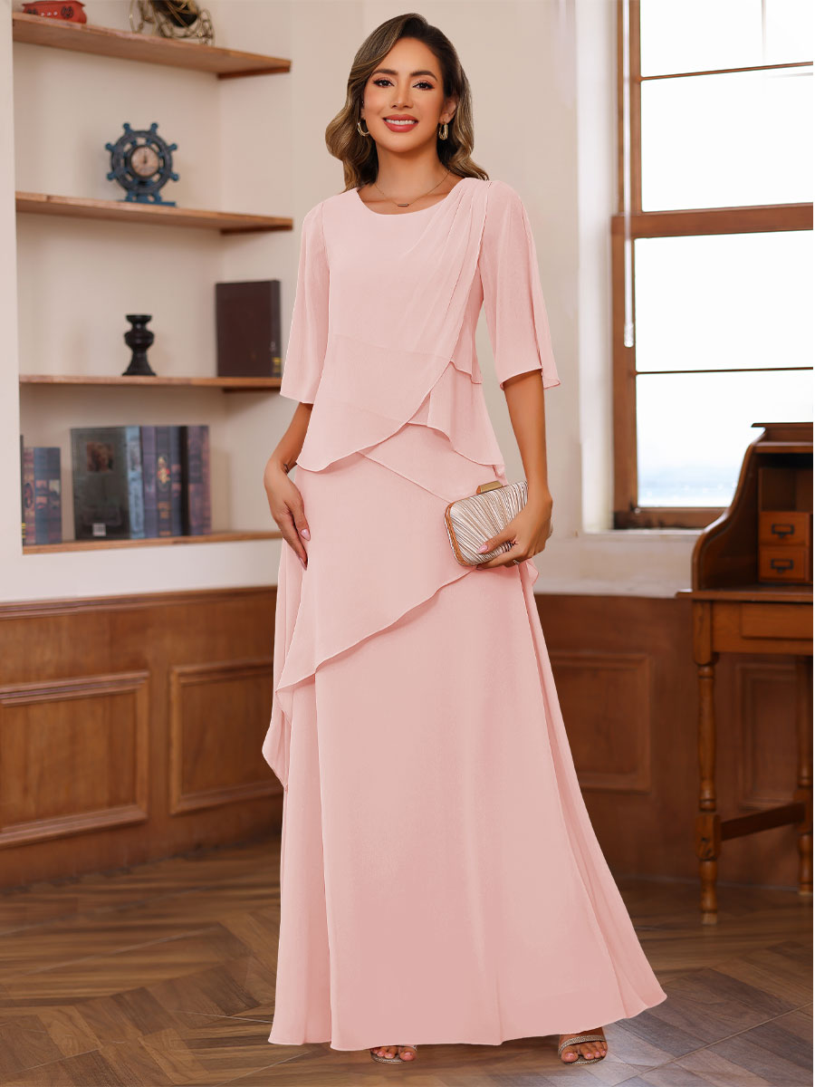 A-Line/Princess Scoop Neck Half Sleeves Mother of the Bride Dresses with Ruffles
