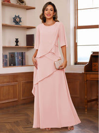 A-Line/Princess Scoop Neck Half Sleeves Mother of the Bride Dresses with Ruffles