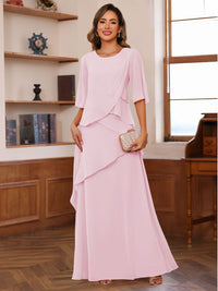 A-Line/Princess Scoop Neck Half Sleeves Mother of the Bride Dresses with Ruffles