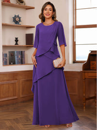 A-Line/Princess Scoop Neck Half Sleeves Mother of the Bride Dresses with Ruffles