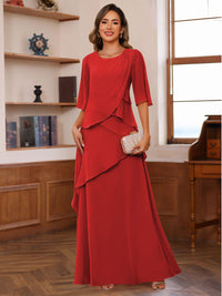 A-Line/Princess Scoop Neck Half Sleeves Mother of the Bride Dresses with Ruffles