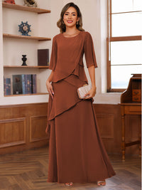 A-Line/Princess Scoop Neck Half Sleeves Mother of the Bride Dresses with Ruffles