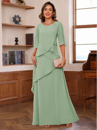 A-Line/Princess Scoop Neck Half Sleeves Mother of the Bride Dresses with Ruffles