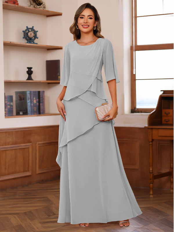 A-Line/Princess Scoop Neck Half Sleeves Mother of the Bride Dresses with Ruffles