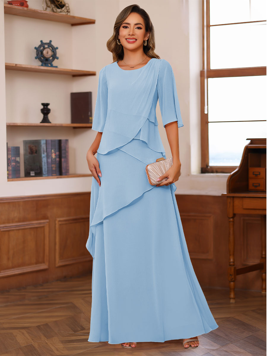A-Line/Princess Scoop Neck Half Sleeves Mother of the Bride Dresses with Ruffles