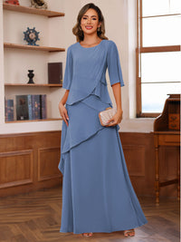 A-Line/Princess Scoop Neck Half Sleeves Mother of the Bride Dresses with Ruffles