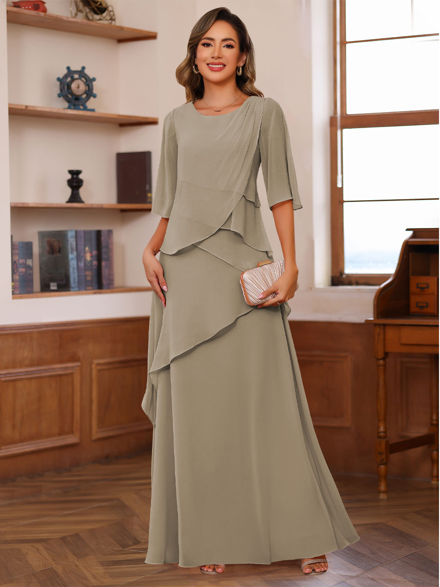 A-Line/Princess Scoop Neck Half Sleeves Mother of the Bride Dresses with Ruffles