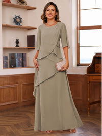 A-Line/Princess Scoop Neck Half Sleeves Mother of the Bride Dresses with Ruffles