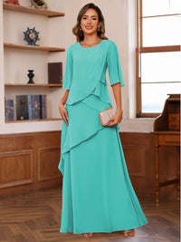 A-Line/Princess Scoop Neck Half Sleeves Mother of the Bride Dresses with Ruffles