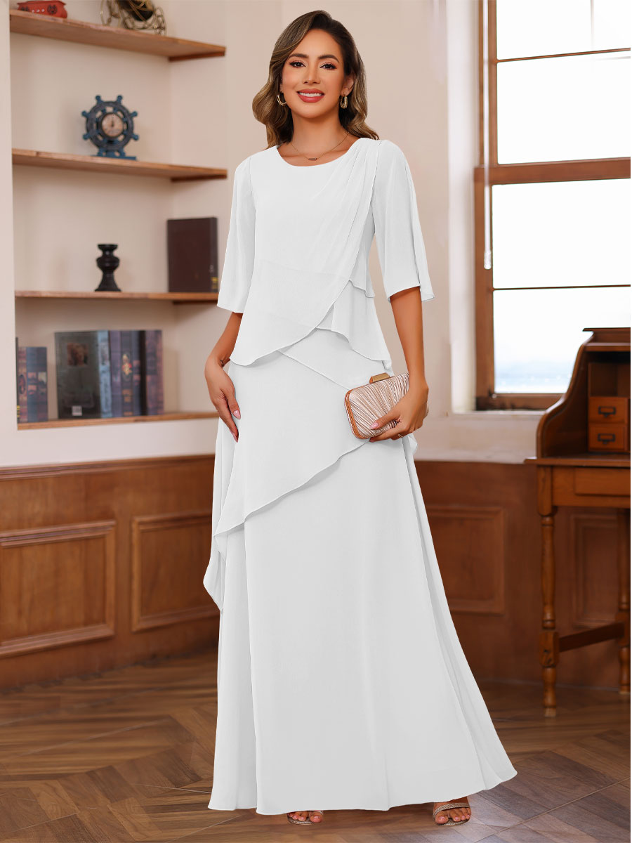 A-Line/Princess Scoop Neck Half Sleeves Mother of the Bride Dresses with Ruffles