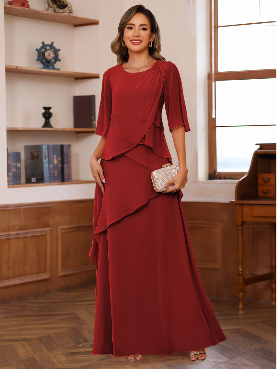A-Line/Princess Scoop Neck Half Sleeves Mother of the Bride Dresses with Ruffles