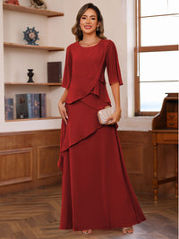 A-Line/Princess Scoop Neck Half Sleeves Mother of the Bride Dresses with Ruffles