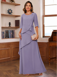 A-Line/Princess Scoop Neck Half Sleeves Mother of the Bride Dresses with Ruffles