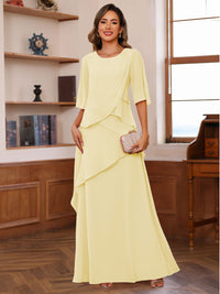 A-Line/Princess Scoop Neck Half Sleeves Mother of the Bride Dresses with Ruffles