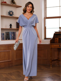 Sheath/Column V-Neck Ankle-Length Mother of the Bride Dresses with Pleated Satin