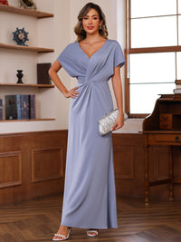 Sheath/Column V-Neck Ankle-Length Mother of the Bride Dresses with Pleated Satin