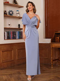 Sheath/Column V-Neck Ankle-Length Mother of the Bride Dresses with Pleated Satin
