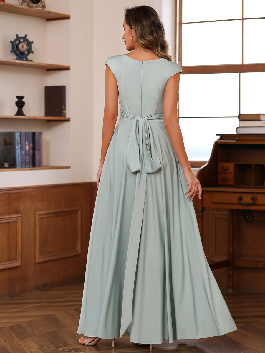 A-Line/Princess Scoop Neck Pleated Ankle-Length Mother of the Bride Dresses with Belt