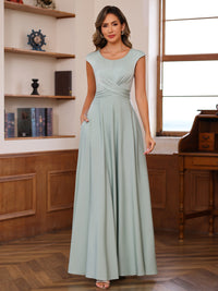 A-Line/Princess Scoop Neck Pleated Ankle-Length Mother of the Bride Dresses with Belt