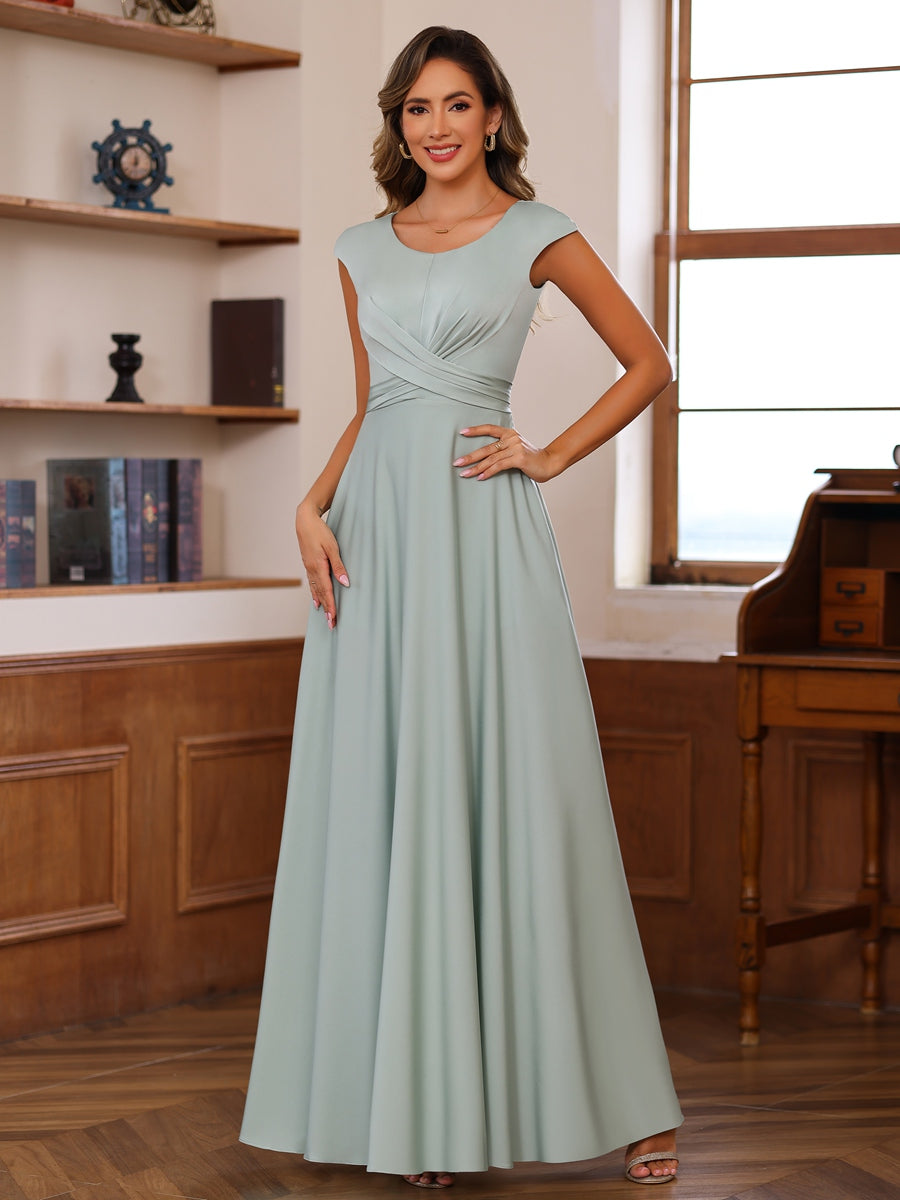 A-Line/Princess Scoop Neck Pleated Ankle-Length Mother of the Bride Dresses with Belt