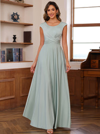 A-Line/Princess Scoop Neck Pleated Ankle-Length Mother of the Bride Dresses with Belt