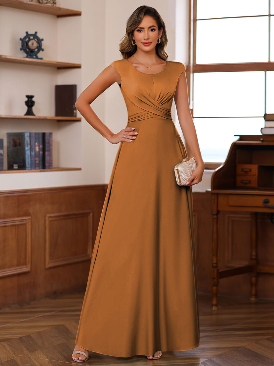 A-Line/Princess Scoop Neck Pleated Ankle-Length Mother of the Bride Dresses with Belt