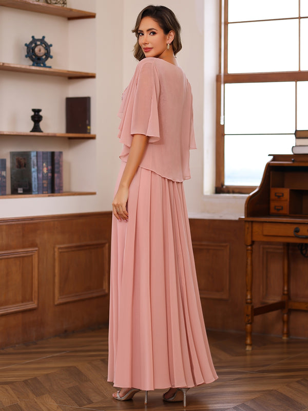 A-Line/Princess V-Neck Lace Appliques Two-Piece Ankle-Length Mother of the Bride Dresses with Jacket