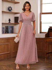 A-Line/Princess V-Neck Ankle-Length Mother of the Bride Dresses with Pleats