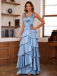 Sheath/Column V-Neck Pleated Floor-Length Mother of the Bride Dresses with Cascading Ruffles