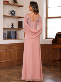 Sheath/Column Pleated Lace Appliques Floor-Length Mother of the Bride Dresses with Cape