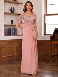 Sheath/Column Pleated Lace Appliques Floor-Length Mother of the Bride Dresses with Cape