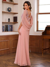 Sheath/Column Pleated Lace Appliques Floor-Length Mother of the Bride Dresses with Cape