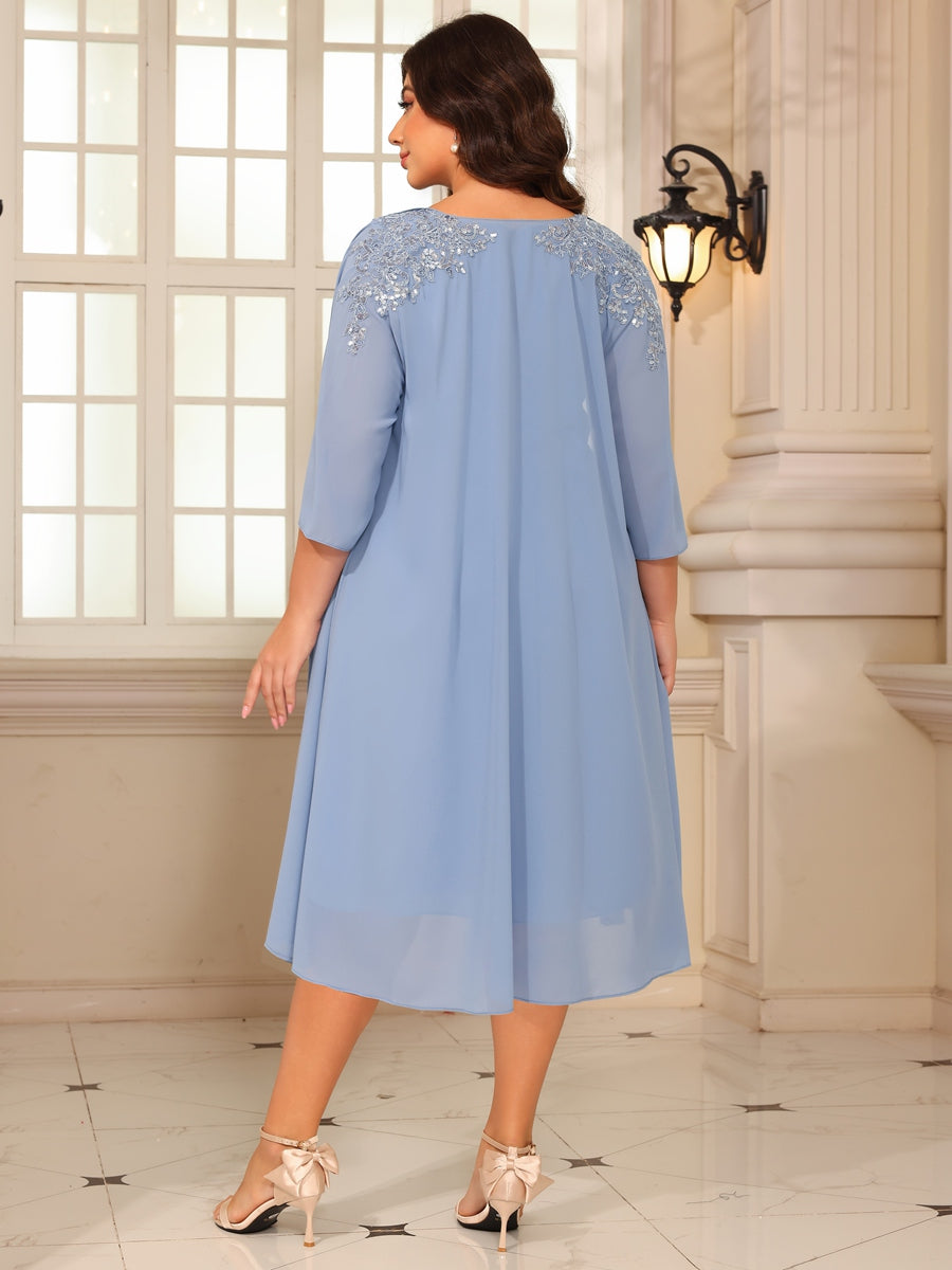 Sheath/Column Lace Appliques Two-Piece Tea-Length Mother of the Bride Dresses with Jacket