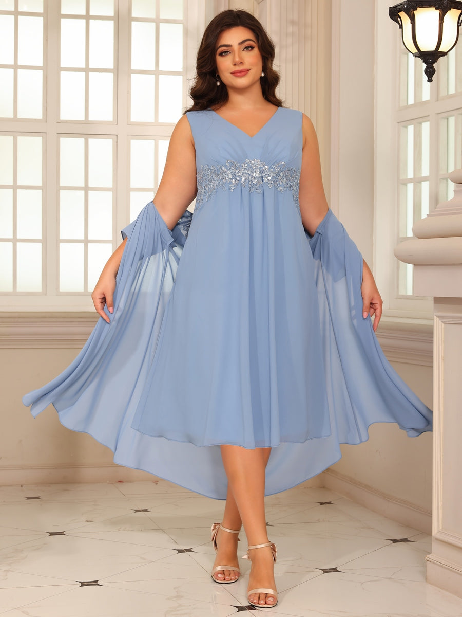Sheath/Column Lace Appliques Two-Piece Tea-Length Mother of the Bride Dresses with Jacket
