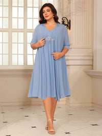 Sheath/Column Lace Appliques Two-Piece Tea-Length Mother of the Bride Dresses with Jacket