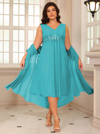 Sheath/Column Lace Appliques Two-Piece Tea-Length Mother of the Bride Dresses with Jacket