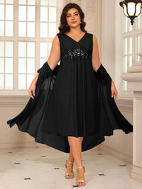 Sheath/Column Lace Appliques Two-Piece Tea-Length Mother of the Bride Dresses with Jacket