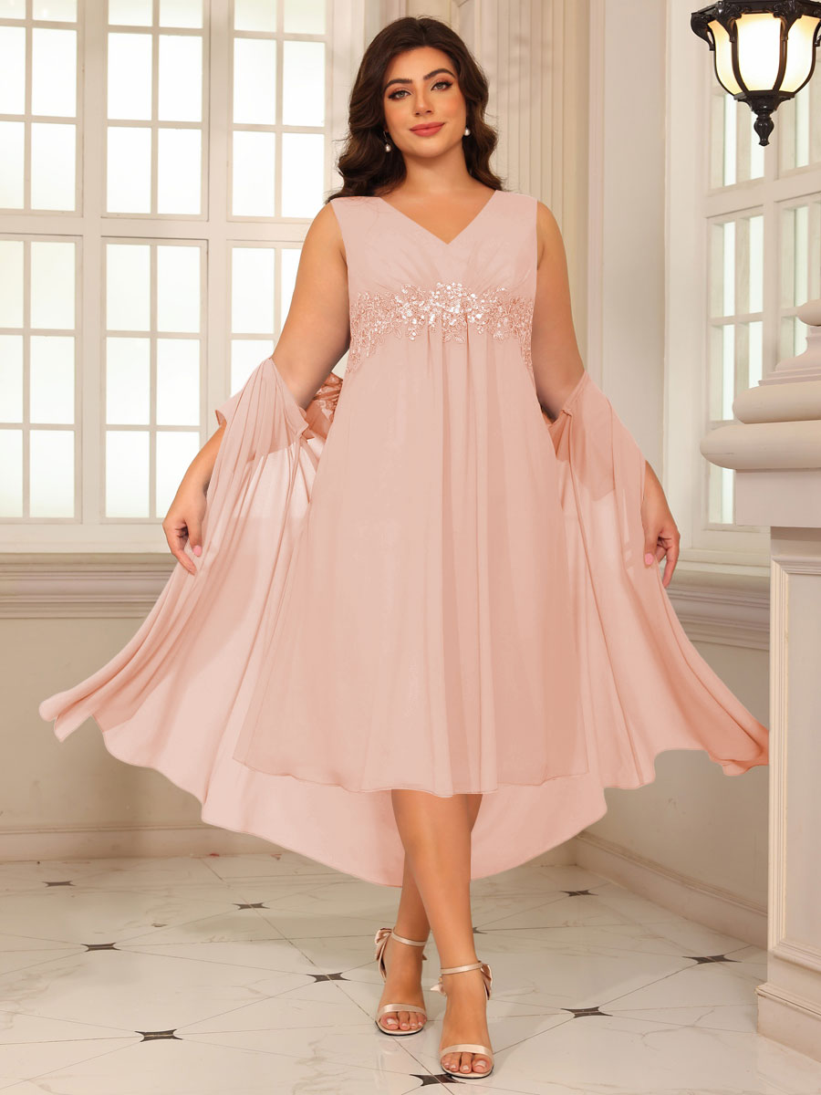 Sheath/Column Lace Appliques Two-Piece Tea-Length Mother of the Bride Dresses with Jacket