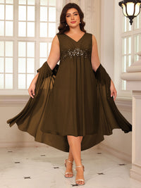 Sheath/Column Lace Appliques Two-Piece Tea-Length Mother of the Bride Dresses with Jacket