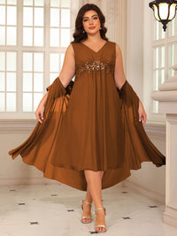 Sheath/Column Lace Appliques Two-Piece Tea-Length Mother of the Bride Dresses with Jacket