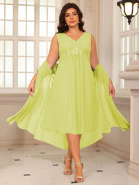 Sheath/Column Lace Appliques Two-Piece Tea-Length Mother of the Bride Dresses with Jacket