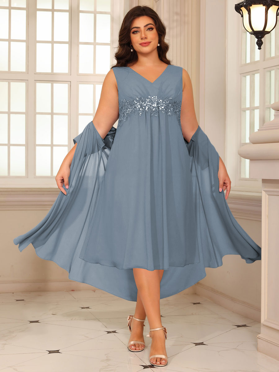 Sheath/Column Lace Appliques Two-Piece Tea-Length Mother of the Bride Dresses with Jacket