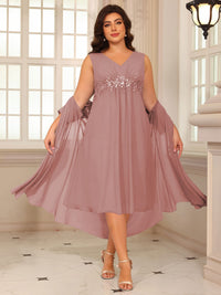 Sheath/Column Lace Appliques Two-Piece Tea-Length Mother of the Bride Dresses with Jacket