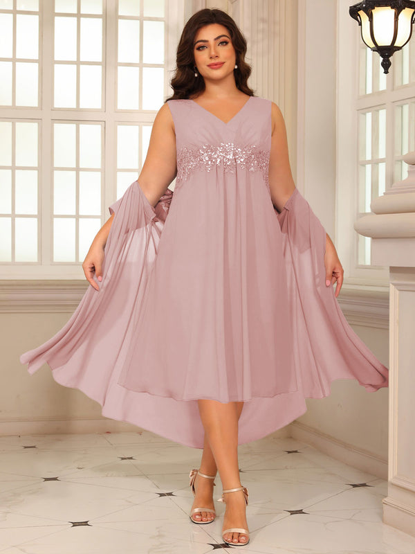 Sheath/Column Lace Appliques Two-Piece Tea-Length Mother of the Bride Dresses with Jacket
