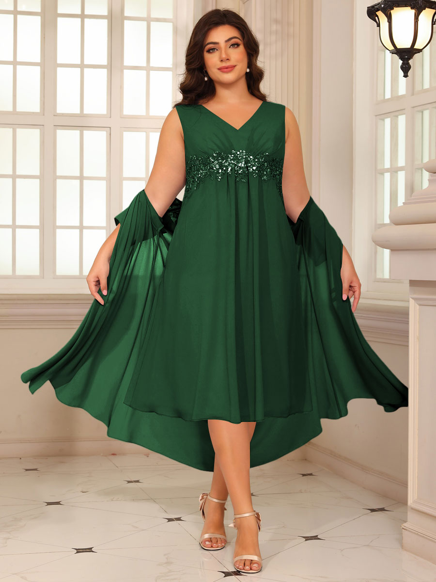 Sheath/Column Lace Appliques Two-Piece Tea-Length Mother of the Bride Dresses with Jacket