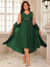 Sheath/Column Lace Appliques Two-Piece Tea-Length Mother of the Bride Dresses with Jacket