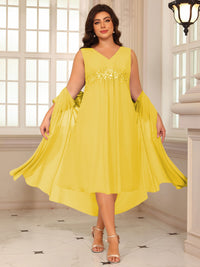 Sheath/Column Lace Appliques Two-Piece Tea-Length Mother of the Bride Dresses with Jacket