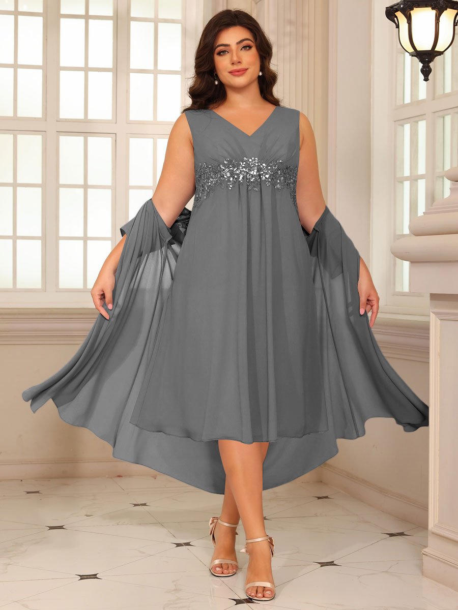 Sheath/Column Lace Appliques Two-Piece Tea-Length Mother of the Bride Dresses with Jacket