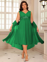 Sheath/Column Lace Appliques Two-Piece Tea-Length Mother of the Bride Dresses with Jacket